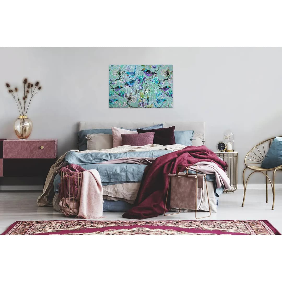 Leinwandbild Mosaic Birds | Blau