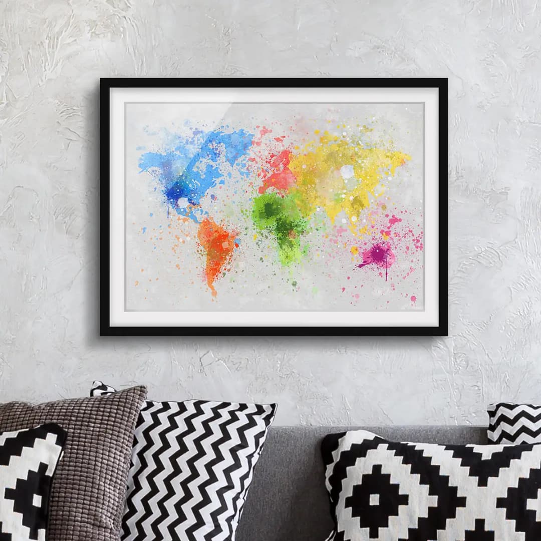Bild Bunte Farbspritzer Weltkarte II | Mehrfarbig
