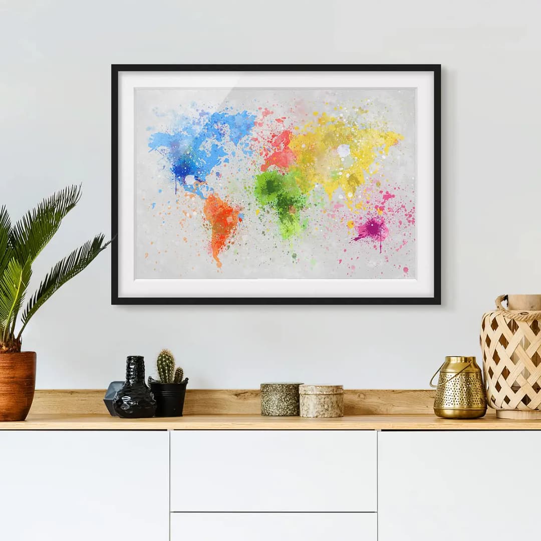 Bild Bunte Farbspritzer Weltkarte II | Mehrfarbig