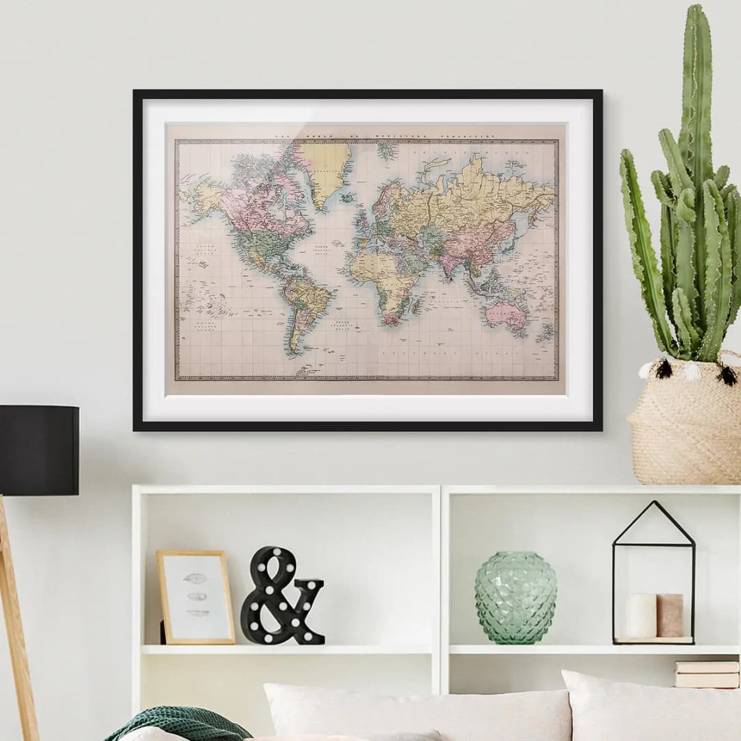 Bild Vintage Weltkarte um 1850 II | Beige