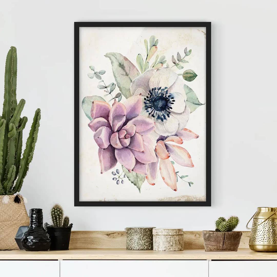 Bild Aquarell Blumen Landhaus | Mehrfarbig