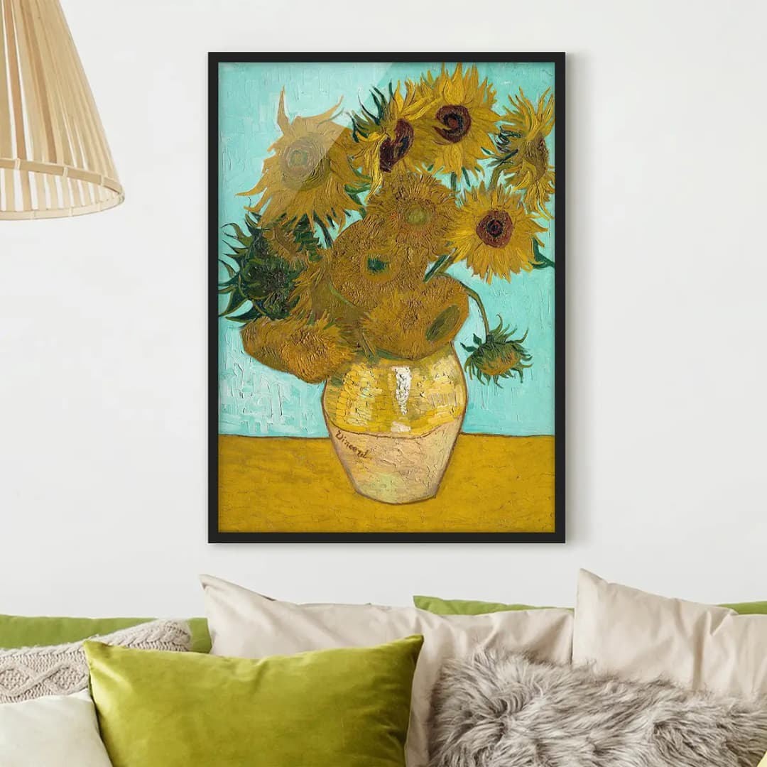 Bild van Gogh Vase mit Sonnenblumen | Gelb
