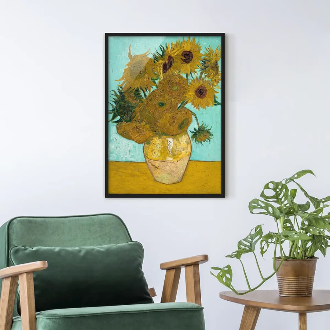 Bild van Gogh Vase mit Sonnenblumen | Gelb