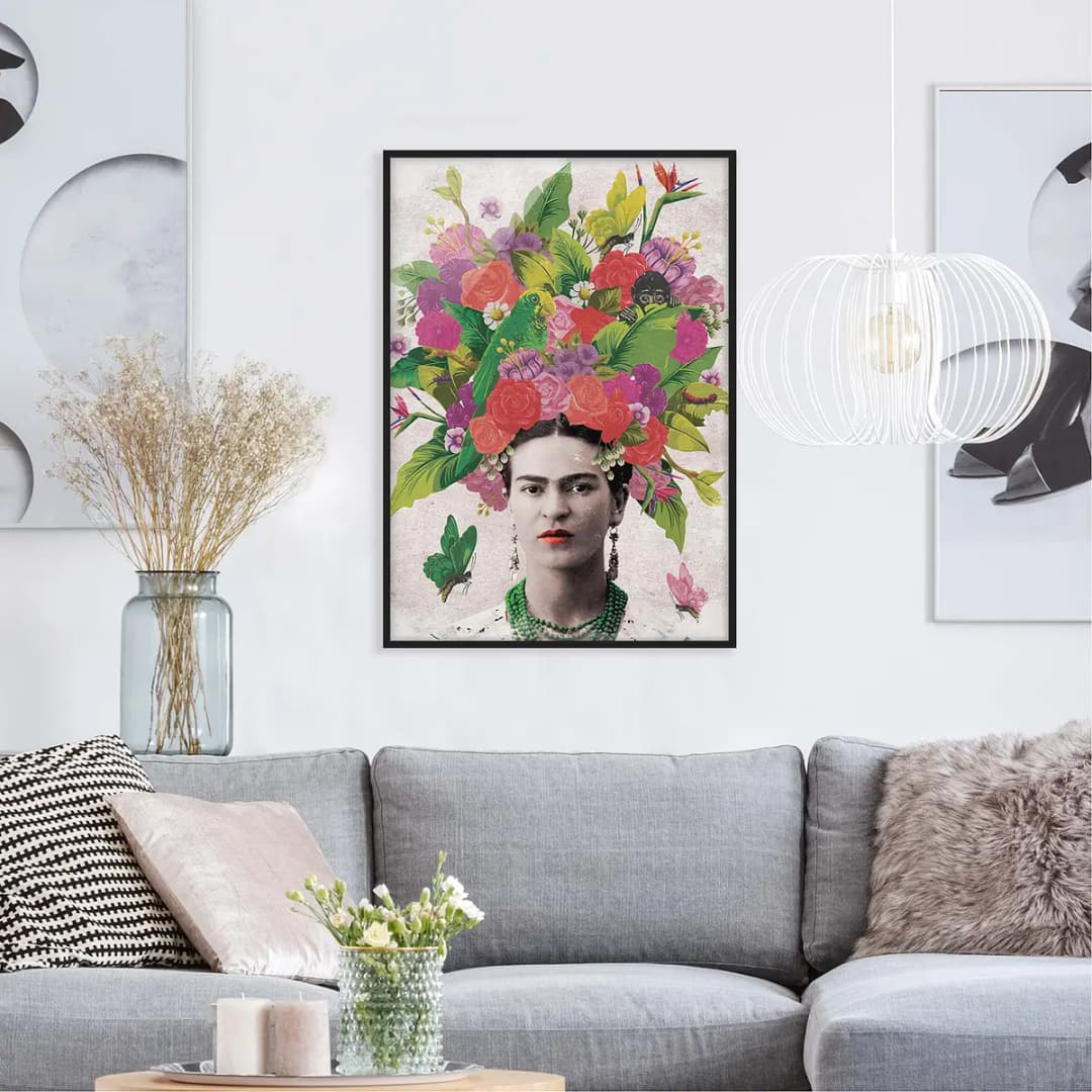 Bild Frida Kahlo Blumenportrait | Mehrfarbig