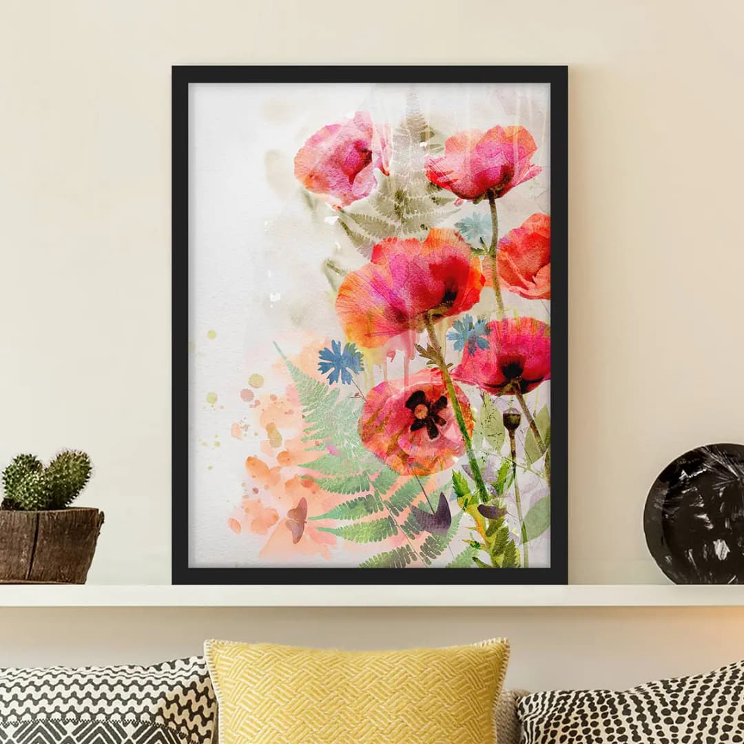 Bild Aquarell Blumen Mohn | Rot