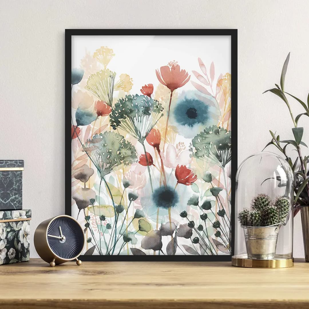 Bild Wildblumen im Sommer I Papier mit Echtholzrahmen