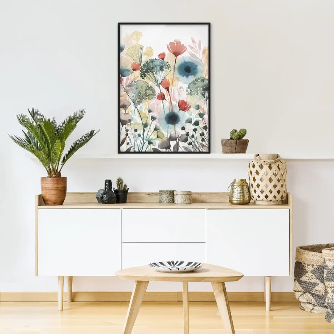 Bild Wildblumen im Sommer I Papier mit Echtholzrahmen