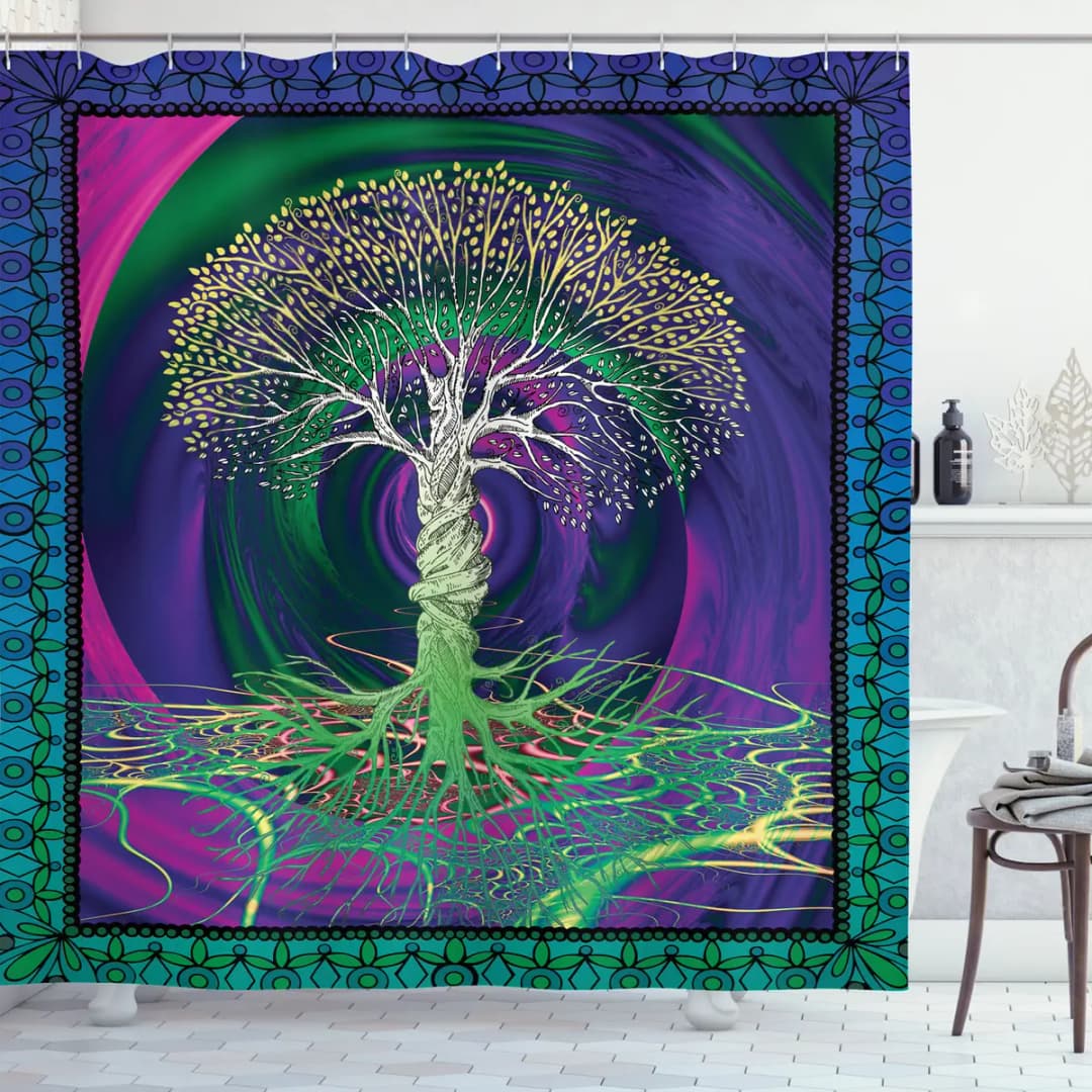 Duschvorhang Digitale Kunst Webstoff Blau/Violett 175 x 200cm
