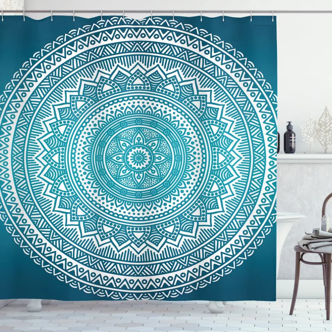 Duschvorhang Starry Blumen Webstoff Türkis | Türkis