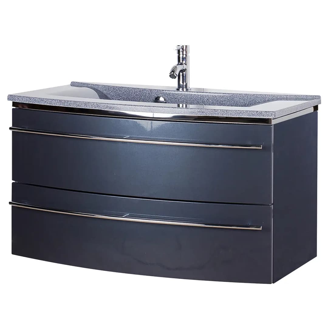 Waschtisch 3040 II 92cm Grau/Hochglanz Anthrazit | Grau
