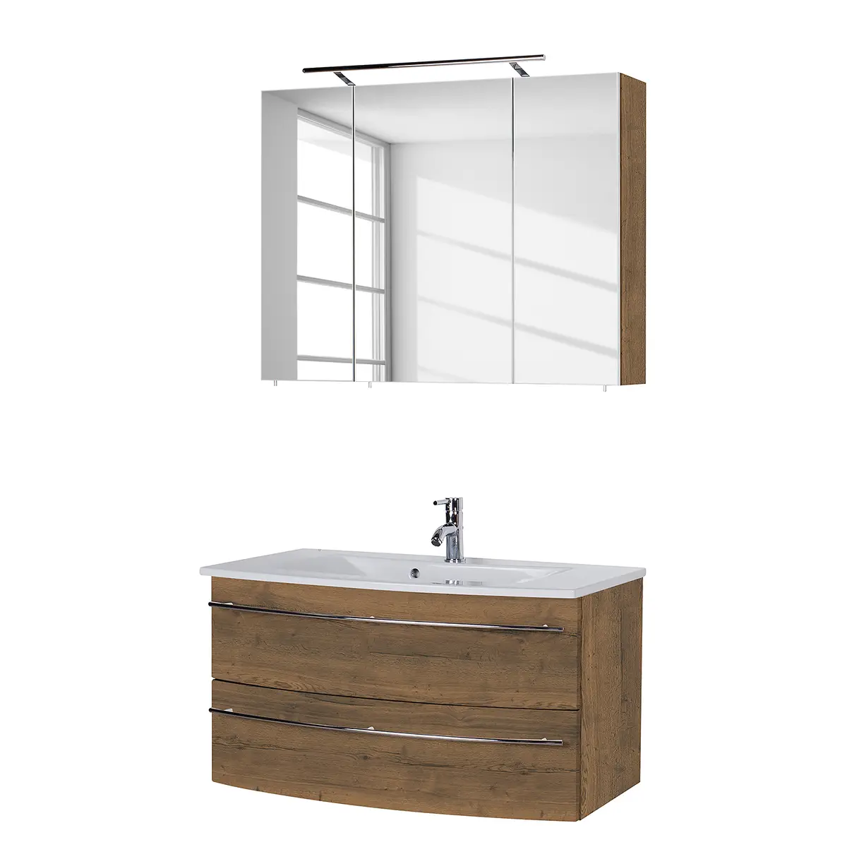 Badezimmerset 4040 IV 2-teilig 91cm Braun/Weiß/Eiche Dunkel Dekor