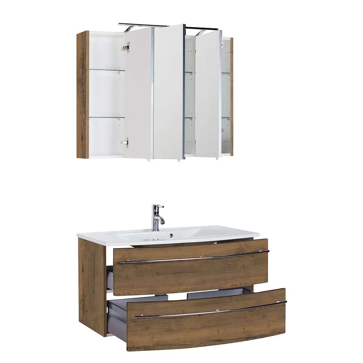Badezimmerset 4040 IV 2-teilig 91cm Braun/Weiß/Eiche Dunkel Dekor