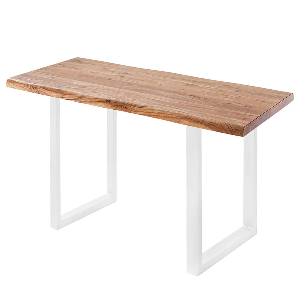Massiver Baumkanten-Bartisch 120cm Braun/Akazie Braun Weiß