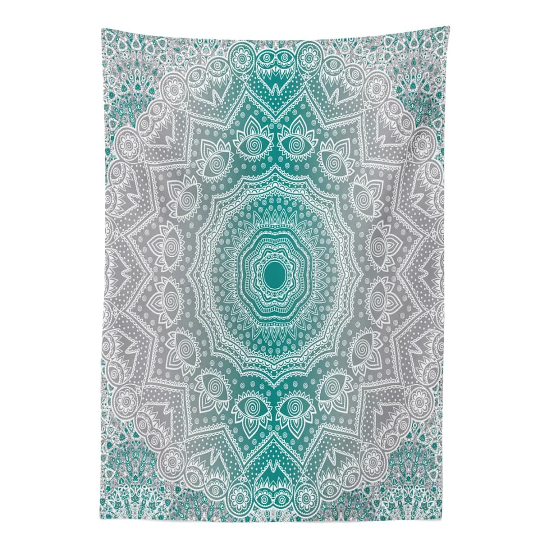 Tischdecke Mandala 140 x 170cm Türkis/Grau | Mehrfarbig