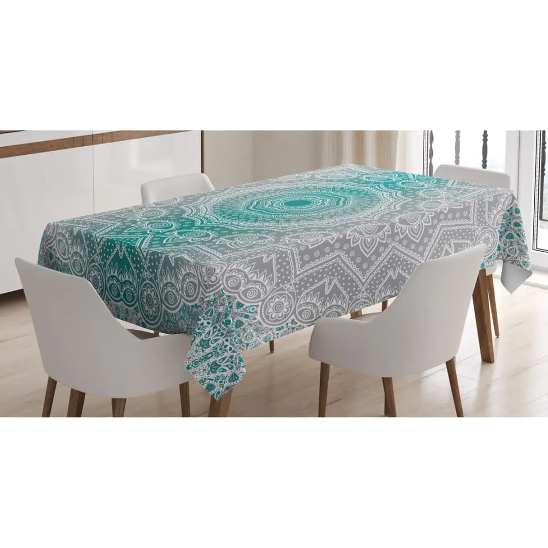 Tischdecke Mandala 140 x 170cm Türkis/Grau | Mehrfarbig