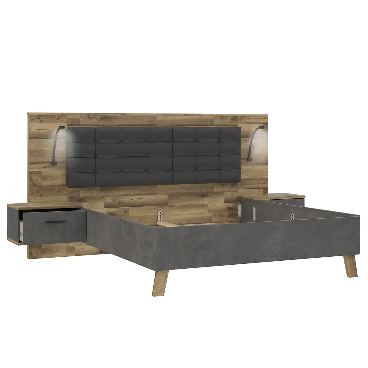 Bettanlage Rye II 3-teilig 150 x 190cm Schwarz/Grau | Schwarz