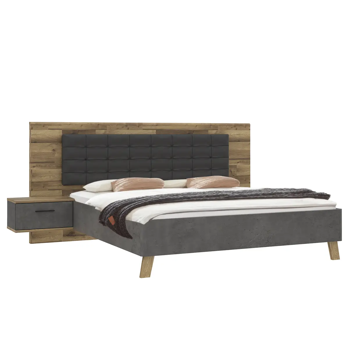 Bettanlage Rye I 3-teilig 180 x 200cm Schwarz/Grau | Schwarz