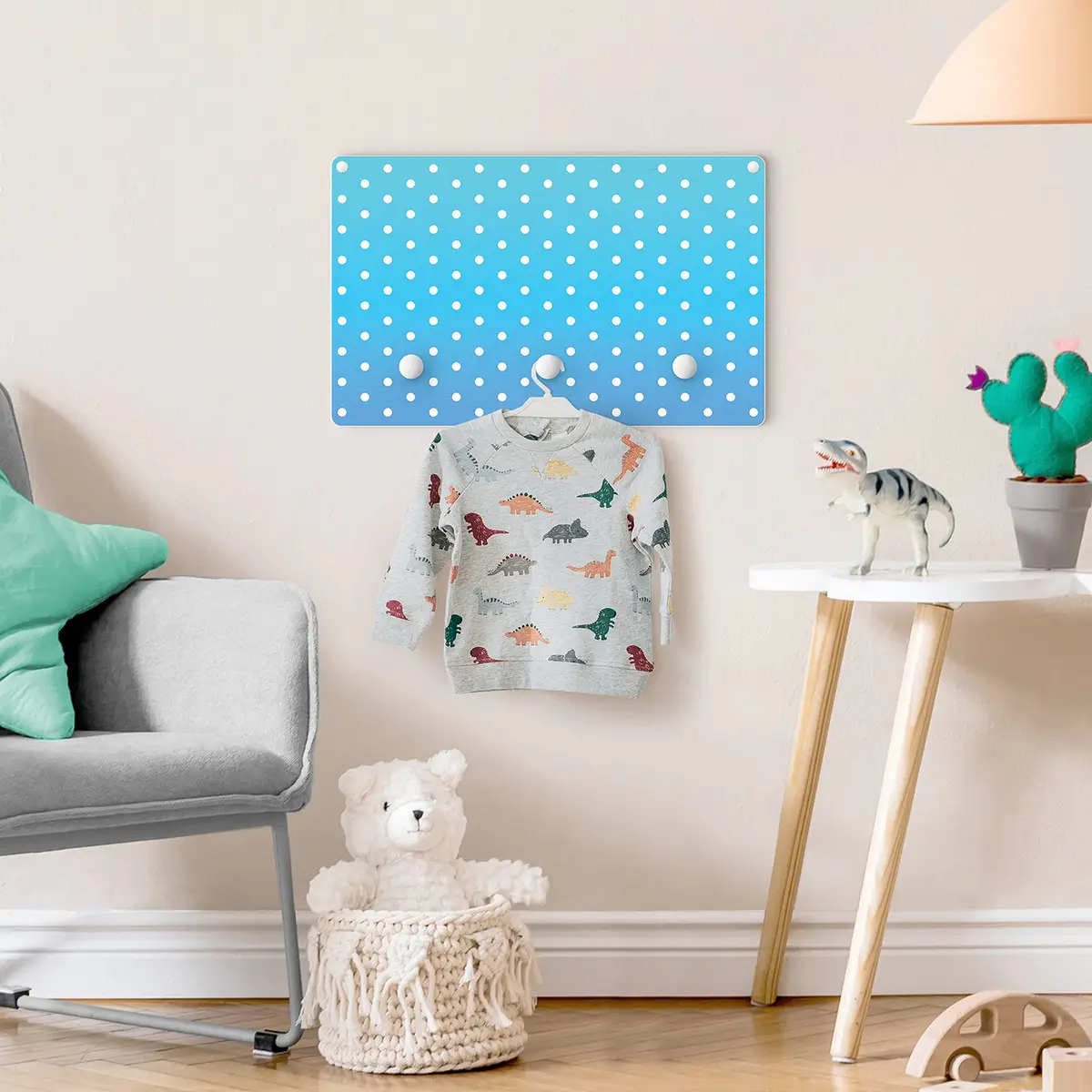 Kindergarderobe Weiße Punkte | Türkis