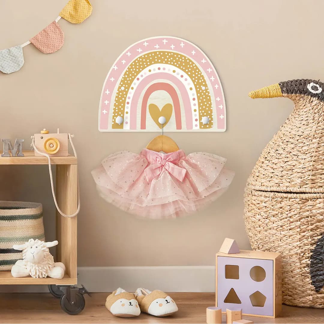 Kindergarderobe Regenbogen Punkte Herz | Rosa