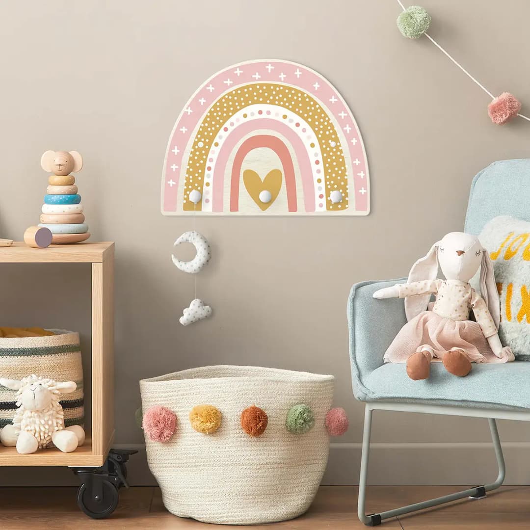 Kindergarderobe Regenbogen Punkte Herz | Rosa