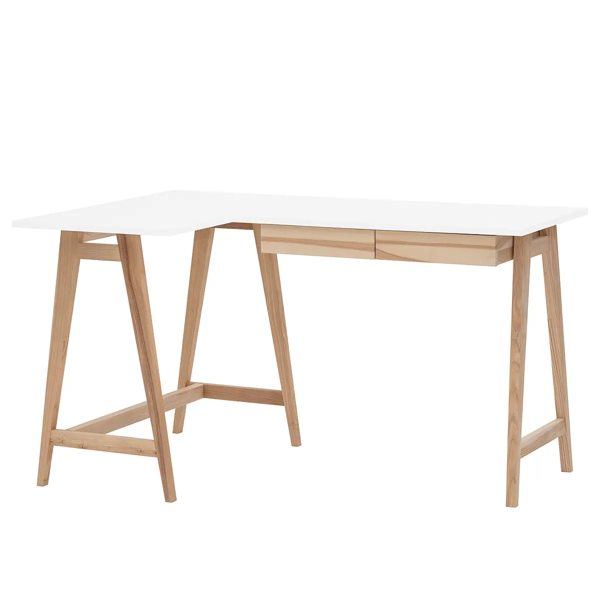 Eckschreibtisch 135cm Schublade rechts Weiß/Weiß | Weiß