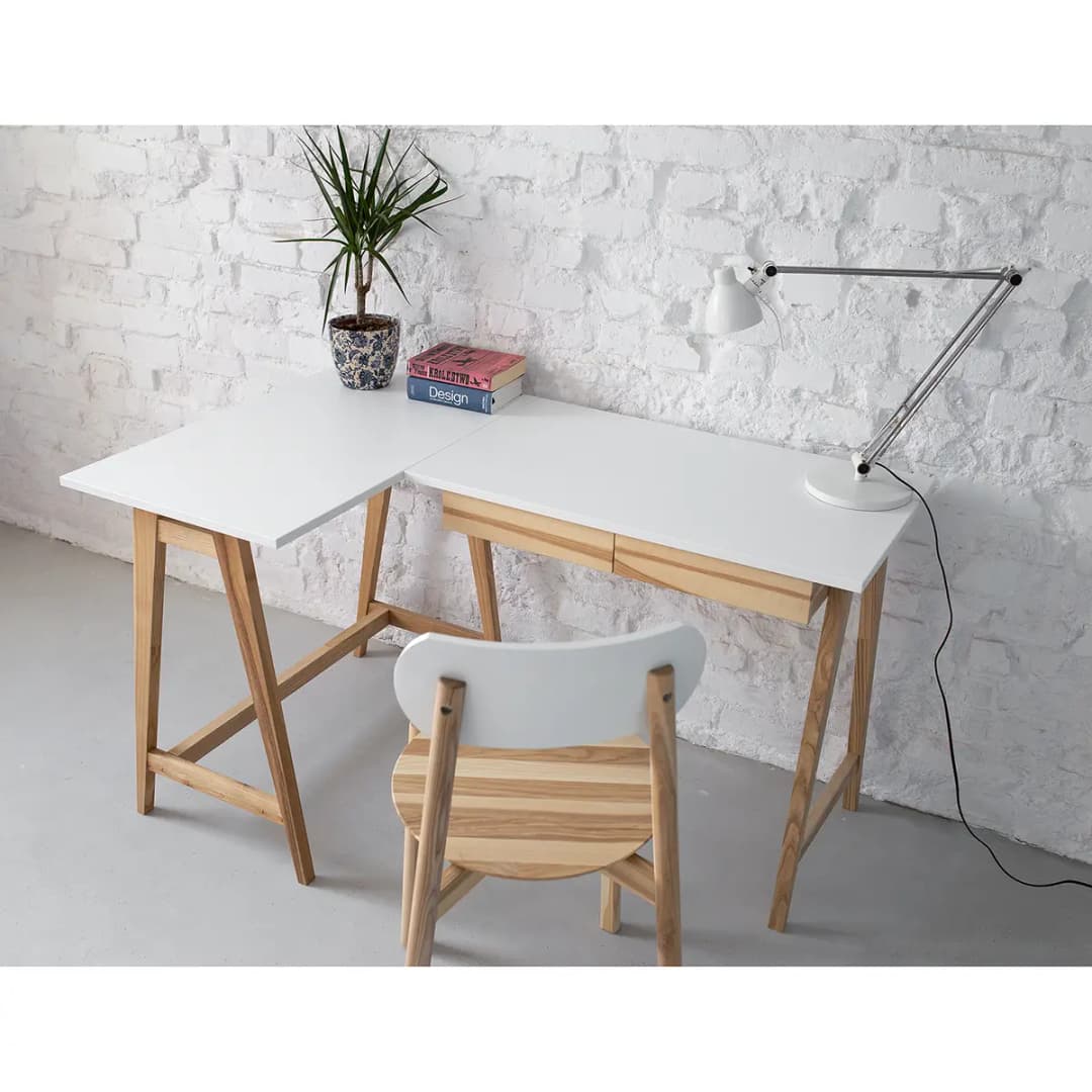 Eckschreibtisch 135cm Schublade rechts Weiß/Weiß | Weiß