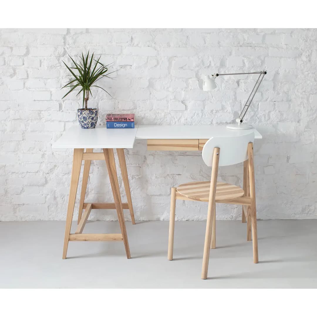 Eckschreibtisch 135cm Schublade rechts Weiß/Weiß | Weiß