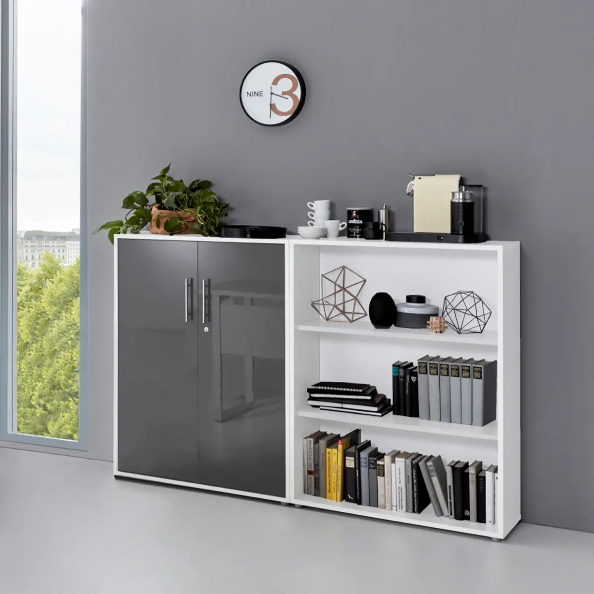 Aktenschrank 2-teilig | Weiß