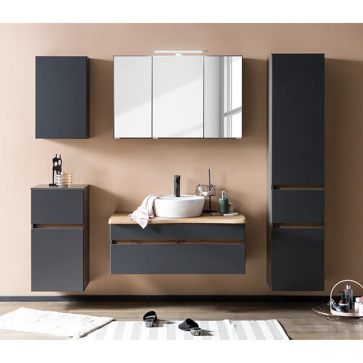 Spiegelschrank 100cm Grau/Graphit | Grau