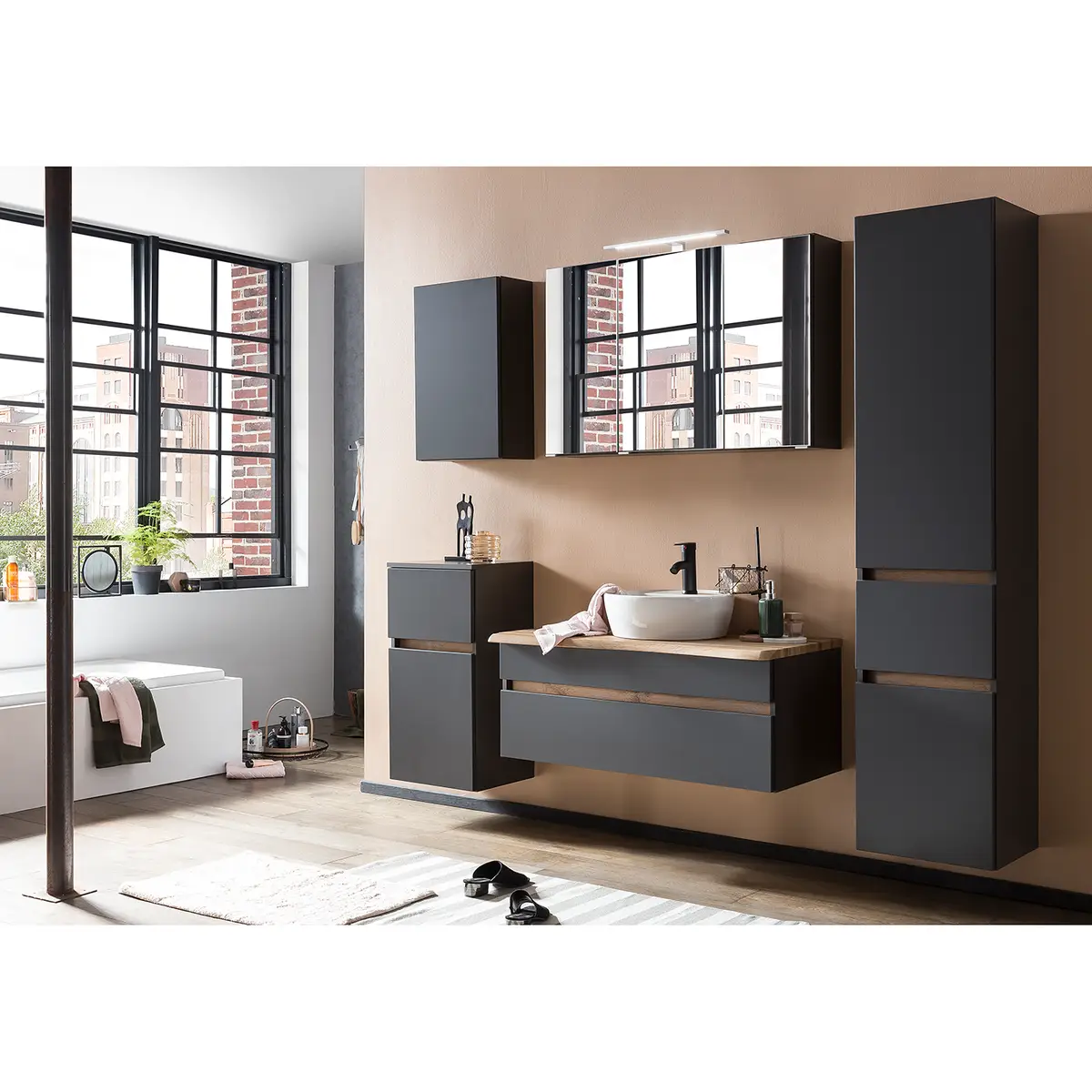 Spiegelschrank 100cm Grau/Graphit | Grau