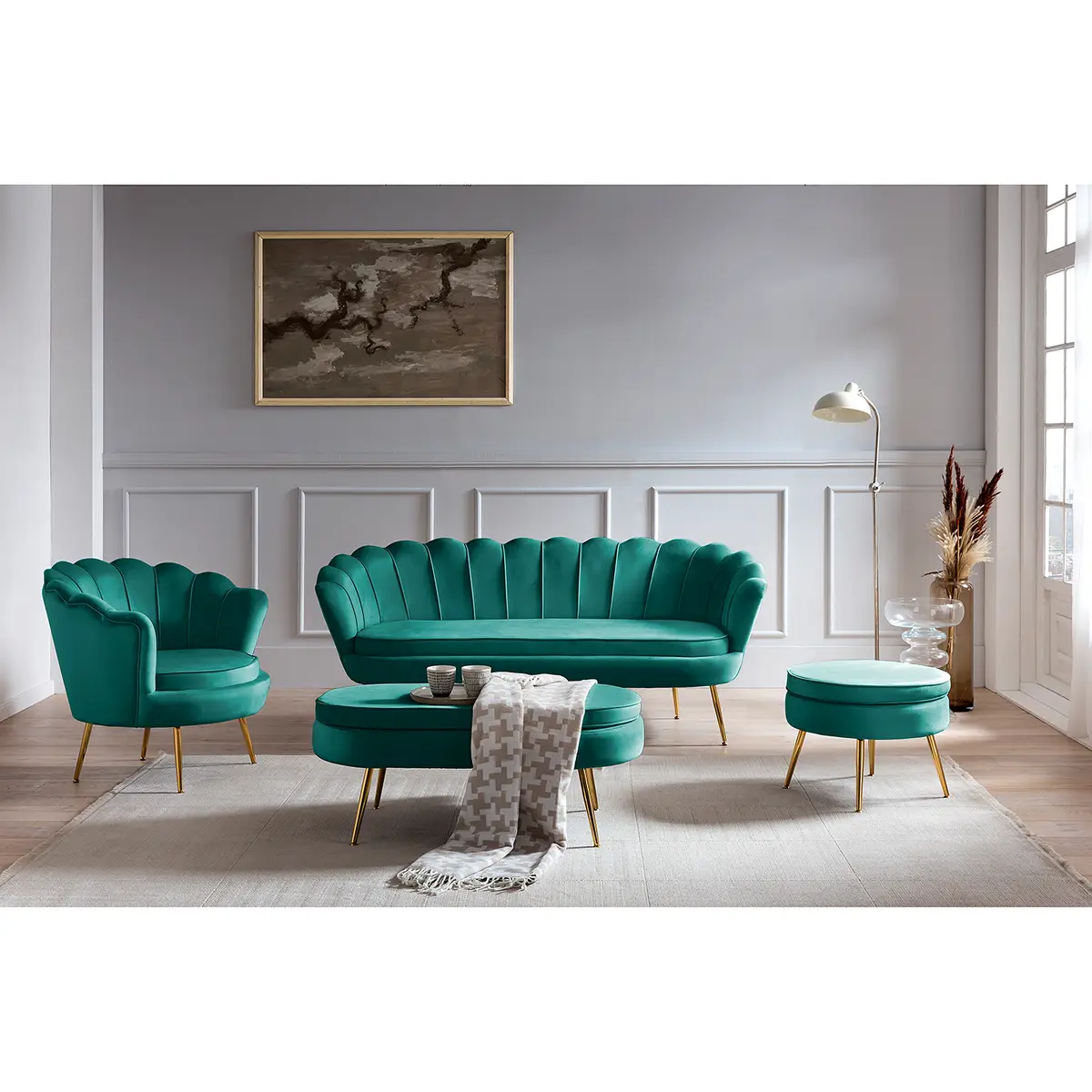 Sofa Ralemo 2,5-Sitzer Grün/Grün Samt | Grün