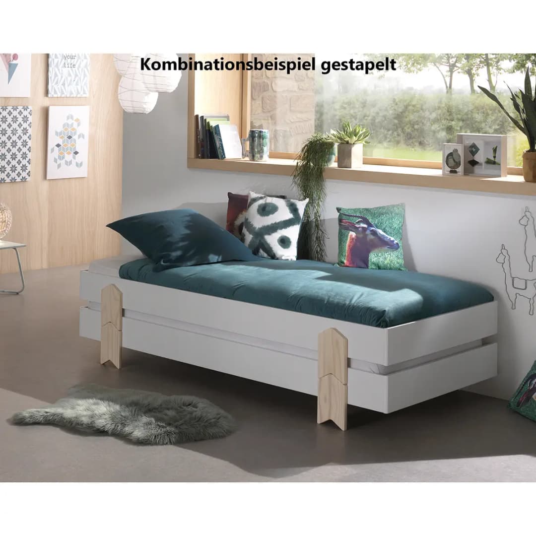 Einzelbett Modulo Pfeil 90 x 200cm Weiß/Weiß | Weiß