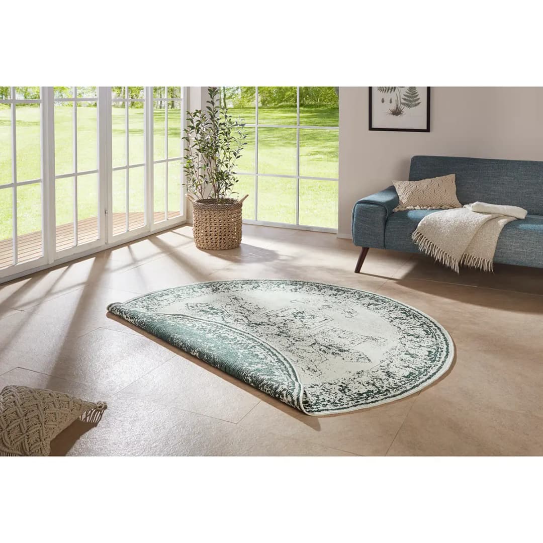 In-/Outdoor Wendeteppich Borbon II Grün/Grün Webstoff Ø 140cm