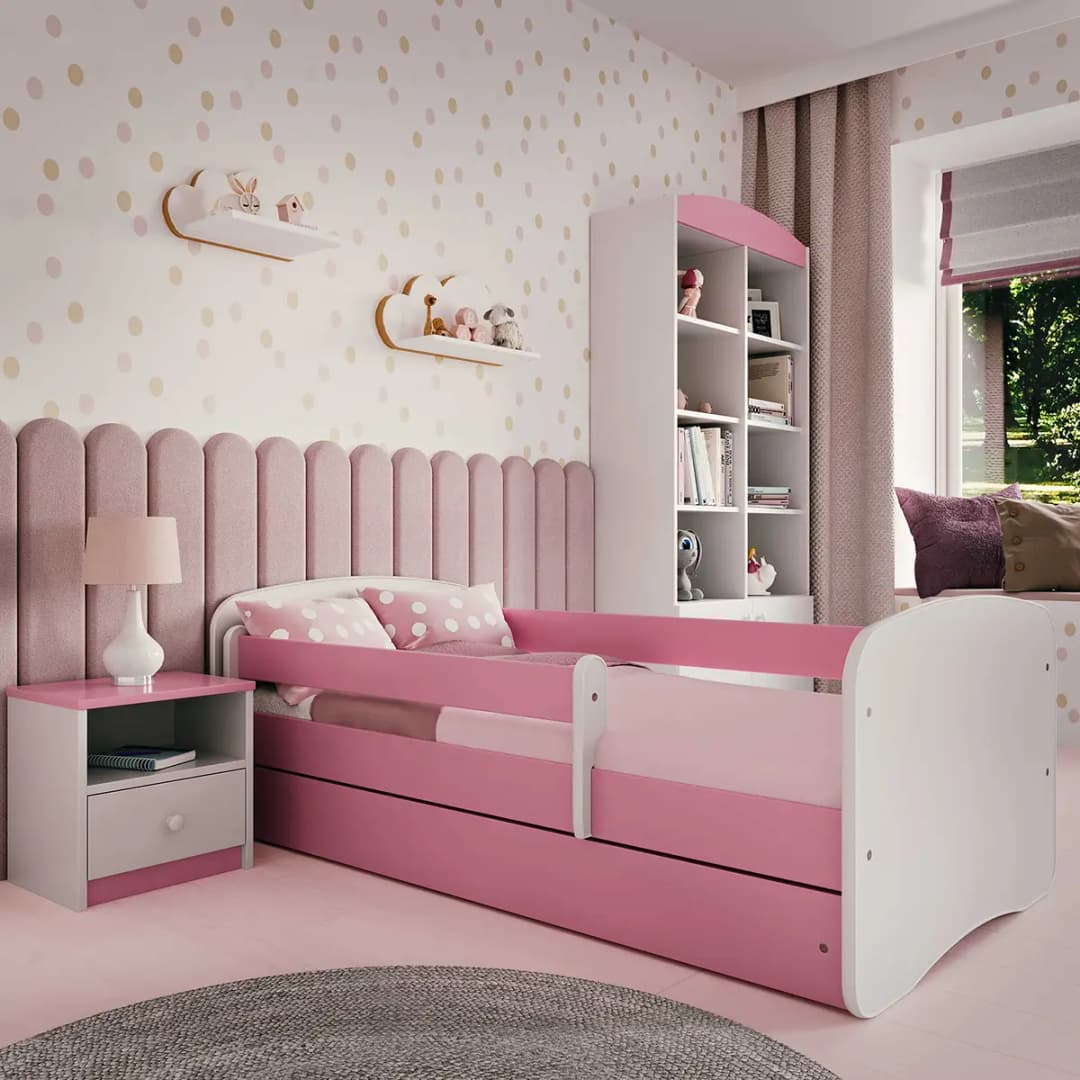 Kinderbett Basic 80 x 160cm mit Lattenrost Pink/Pink | Pink
