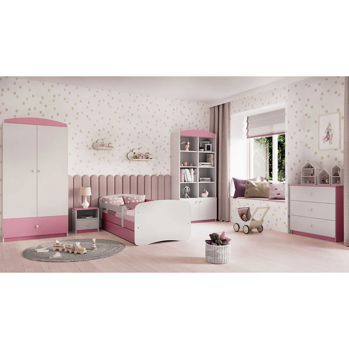 Kinderbett Basic 80 x 160cm mit Lattenrost Pink/Pink | Pink