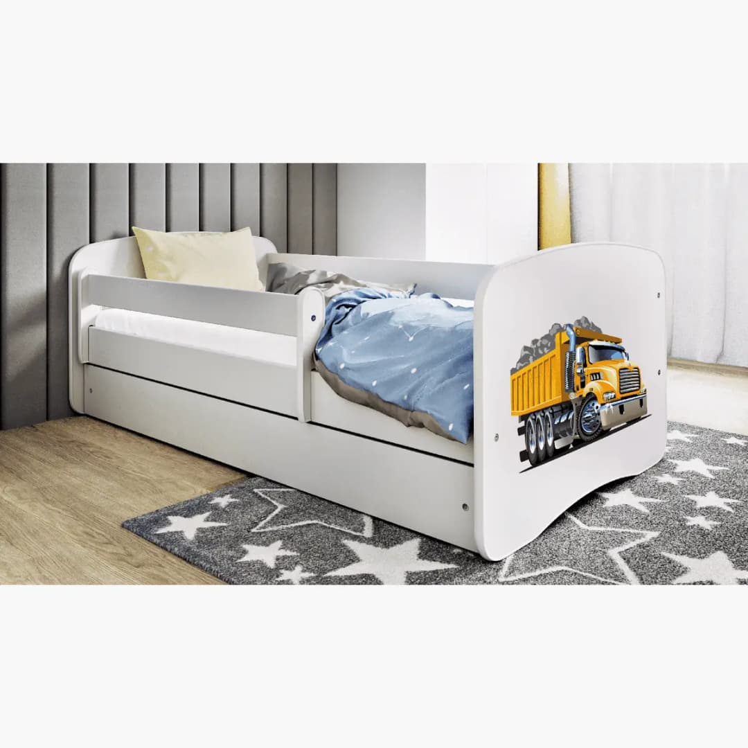 Kinderbett LKW 80 x 180 cm mit Lattenrost Weiß | Weiß