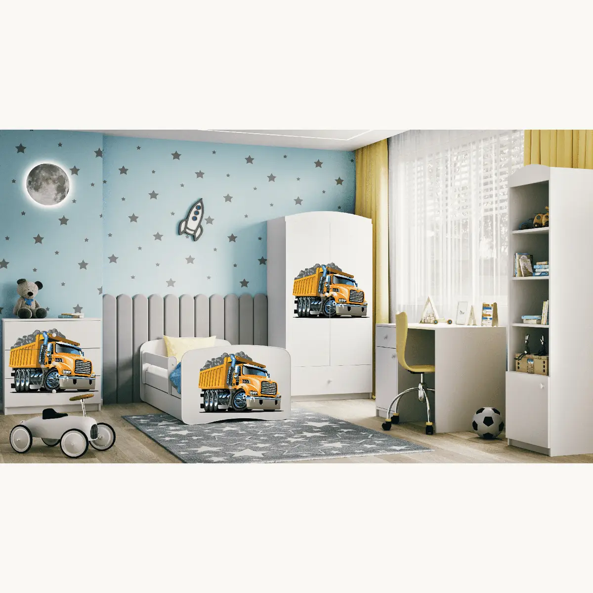 Kinderbett LKW 80 x 180 cm mit Lattenrost Weiß | Weiß