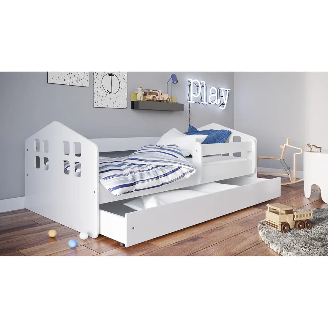 Kinderbett 80 x 140 cm mit Lattenrost & Matratze Weiß | Weiß