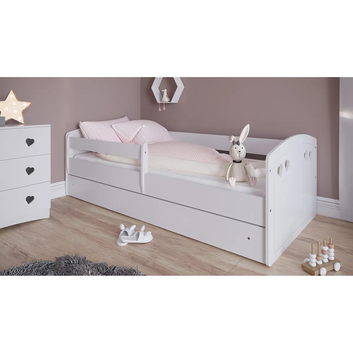 Kinderbett 80 x 180 cm mit Lattenrost Weiß/Weiß | Weiß