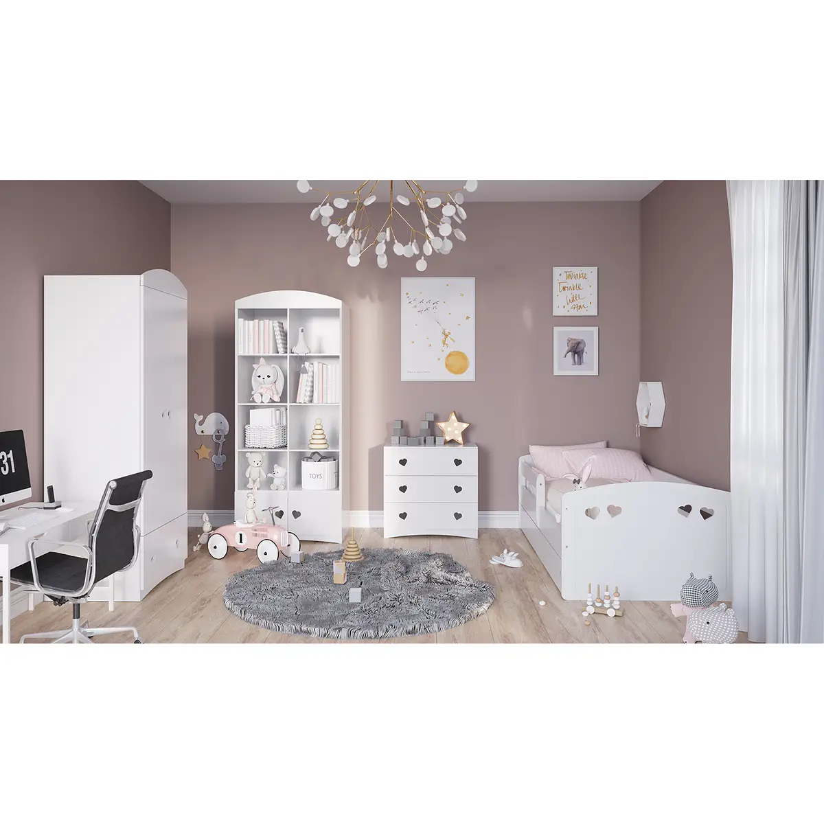 Kinderbett 80 x 180 cm mit Lattenrost Weiß/Weiß | Weiß