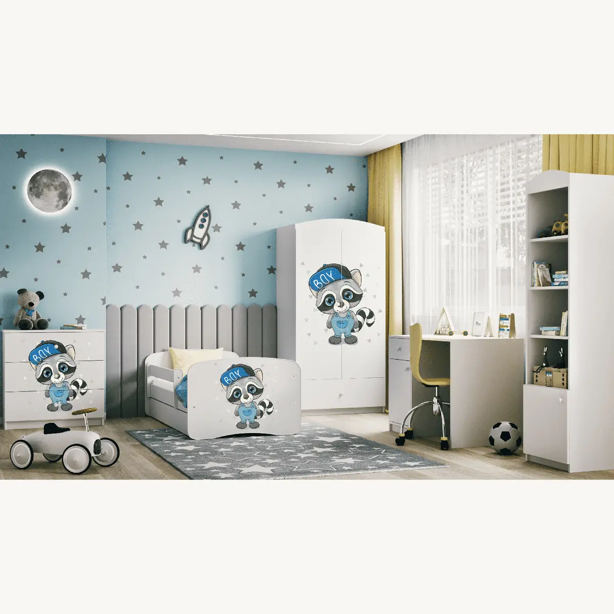 Kinderbett Waschbär 70 x 140cm | Weiß