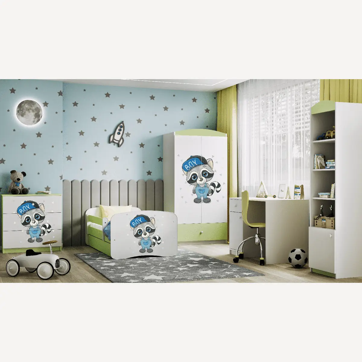 Kinderbett Waschbär | Grün
