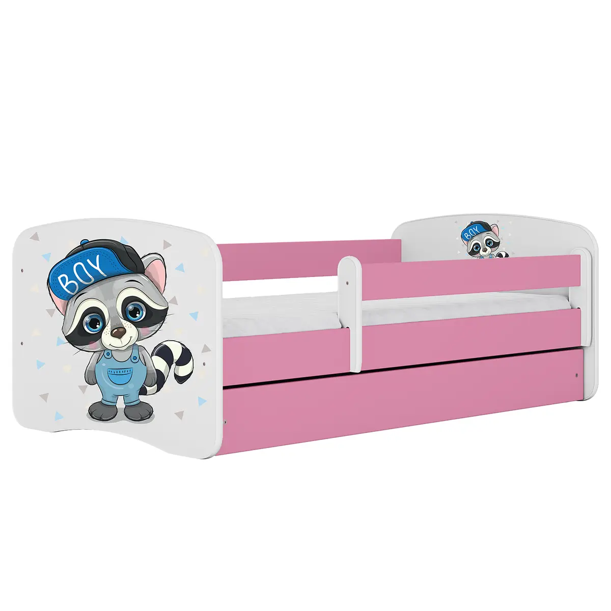 Kinderbett Waschbär 70 x 140cm mit Lattenrost | Pink