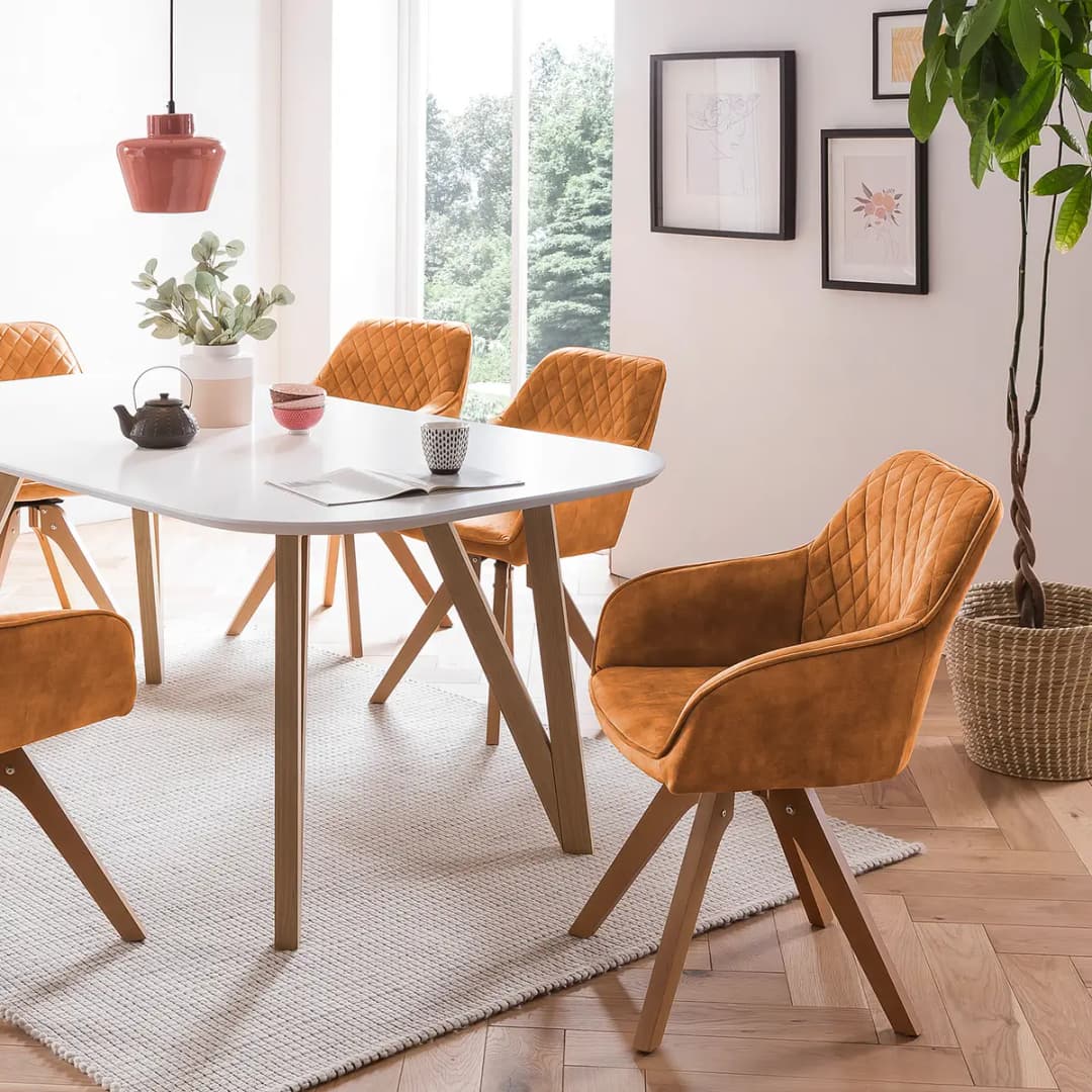 Essgruppe Champlost I 5-teilig 160cm Weiß/Goldbraun | Weiß
