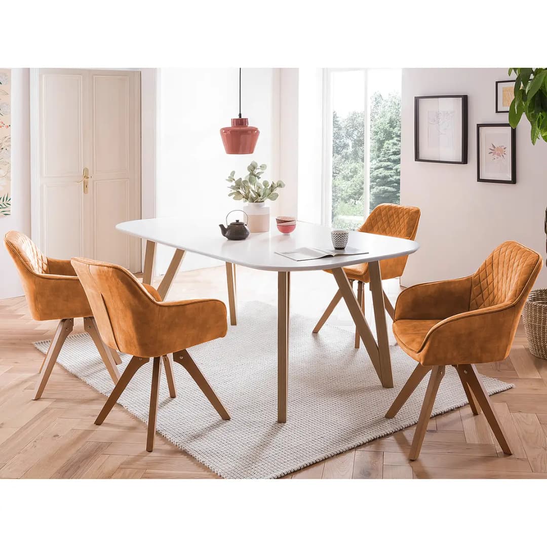 Essgruppe Champlost I 5-teilig 160cm Weiß/Goldbraun | Weiß
