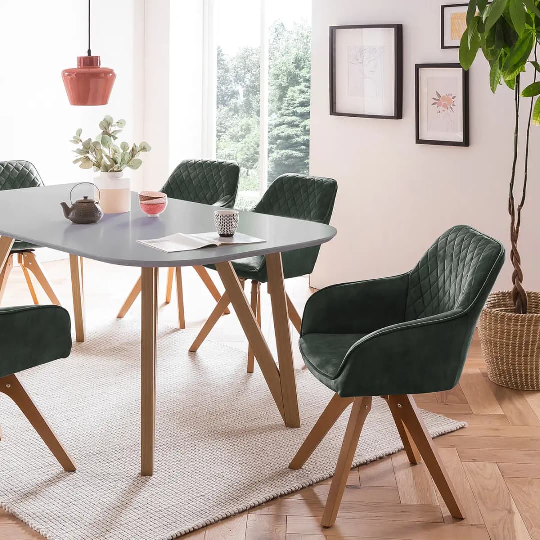 Essgruppe Champlost II 5-teilig 180cm Grau/Dunkelolivgrün
