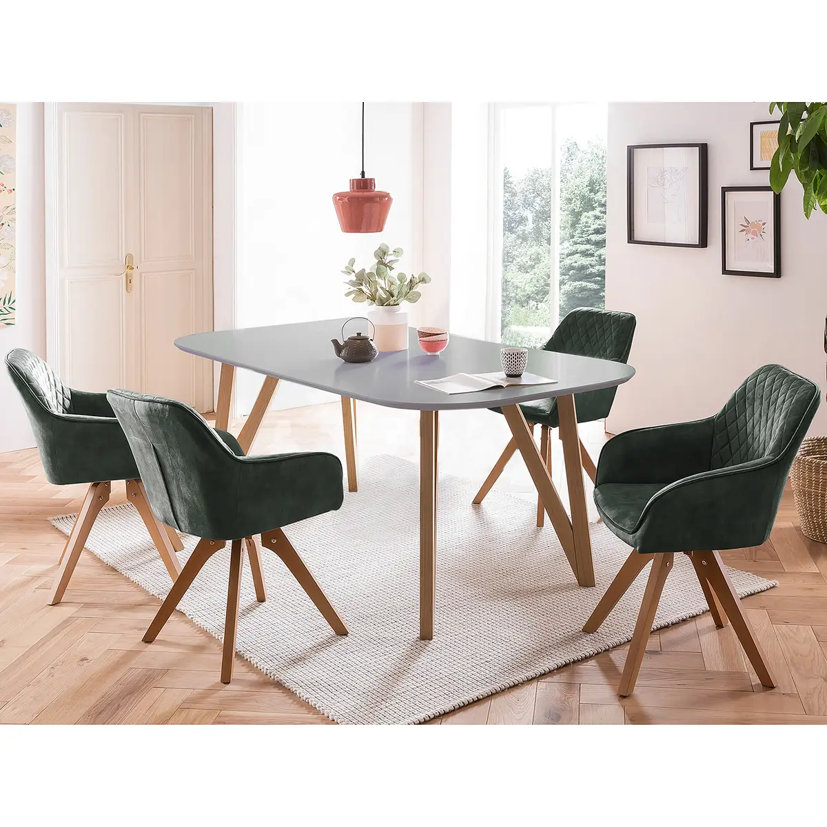 Essgruppe Champlost II 5-teilig 180cm Grau/Dunkelolivgrün