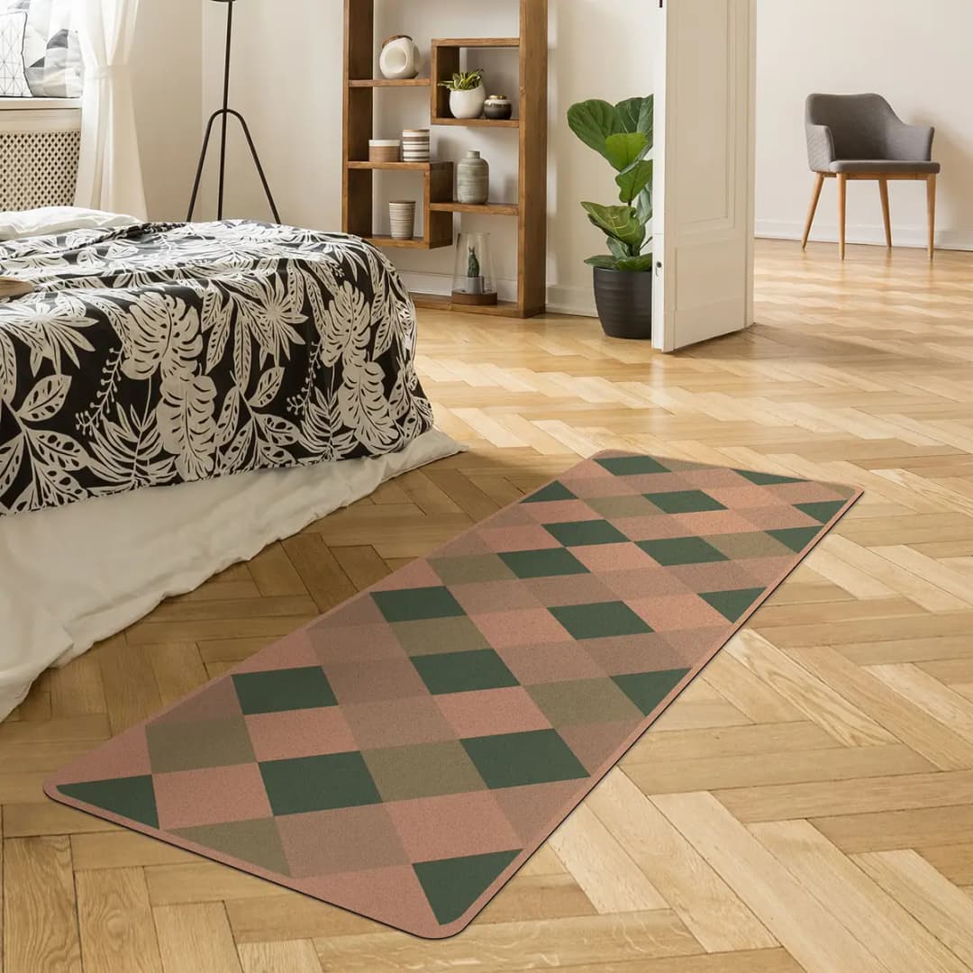 Läufer/Yogamatte gedrehtes Schachbrett | Grün