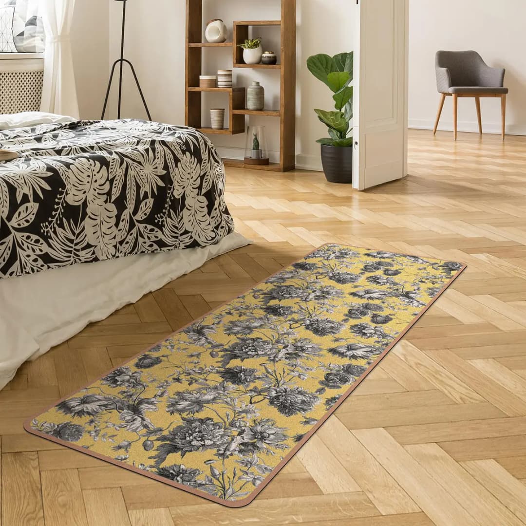 Läufer/Yogamatte Floraler Kupferstich | Gelb