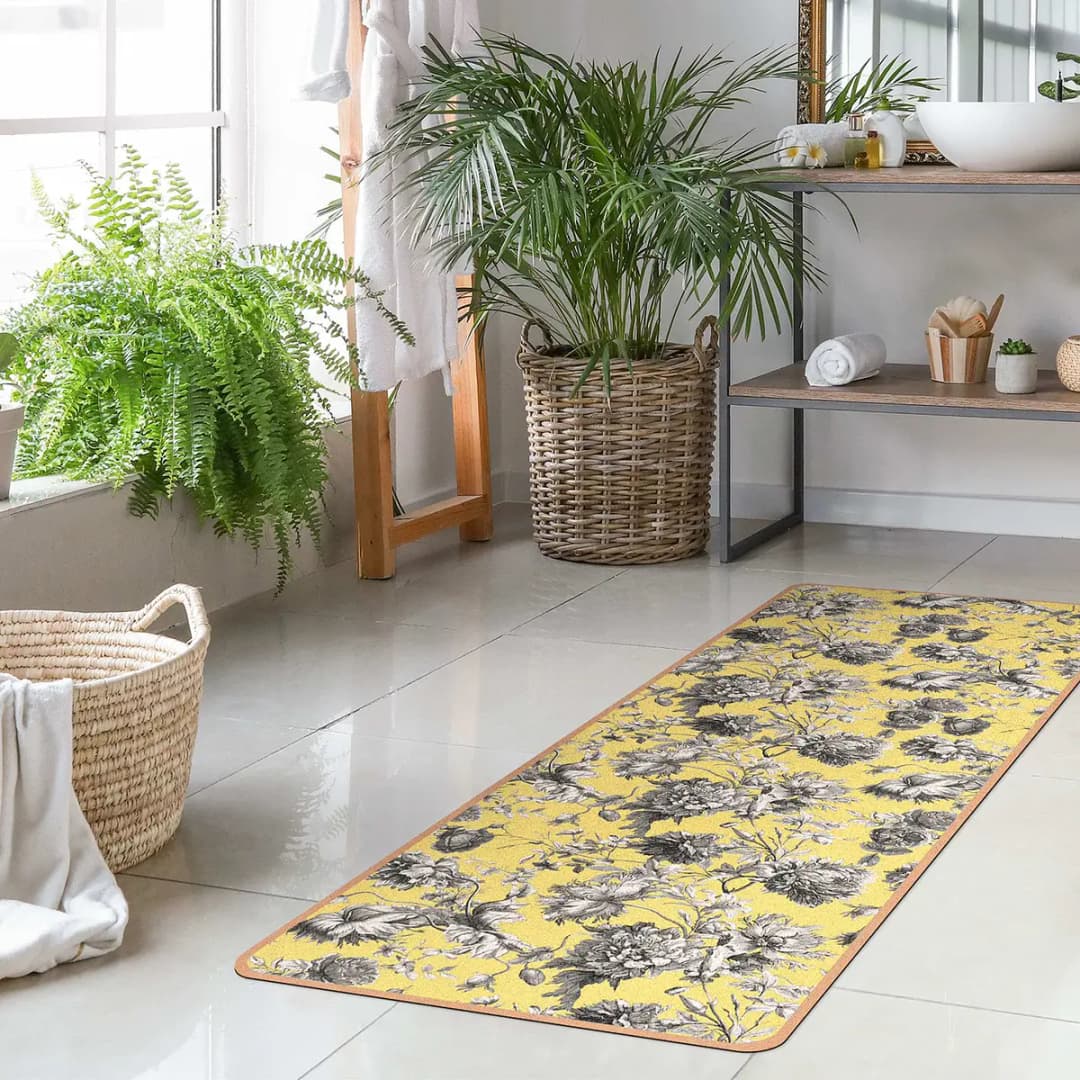 Läufer/Yogamatte Floraler Kupferstich | Gelb